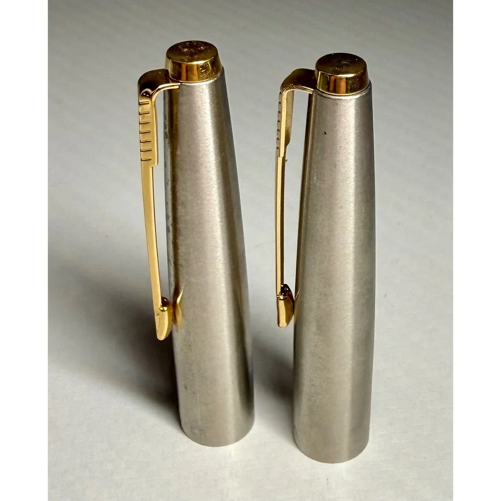 Parker 45 Pen Caps Set of 2 Good Lustraloy Stainless Gold Filled Clip USA